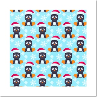 Penguins in Snowy Pattern Posters and Art